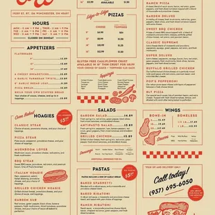 a menu for a pizza restaurant