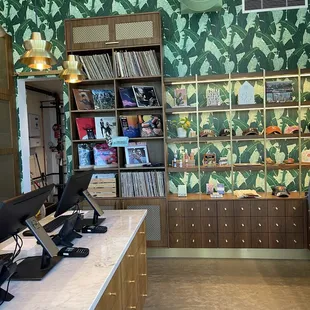 the inside of a record store