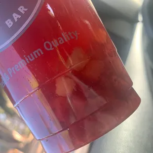 You can also see unripe strawberries. This drink was so sour the sour did not go with the black tea taste strawberries are normally sweet