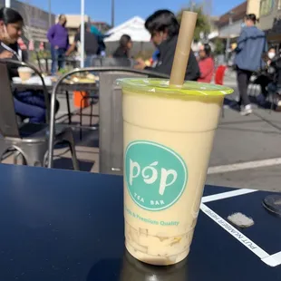 Mango Green Milk Tea w lychee jelly