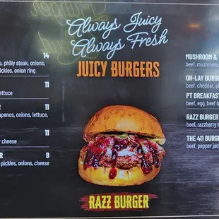 menu, burgers