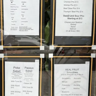 menus on the window