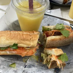 Crackling Pork Banh Mi, Lemongrass Chicken Banh Mi, Jackfruit Smoothie