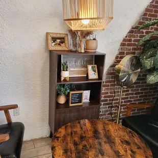 a table with a lamp on it