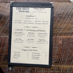 Happy hour menu