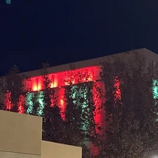 red and green lights on a building