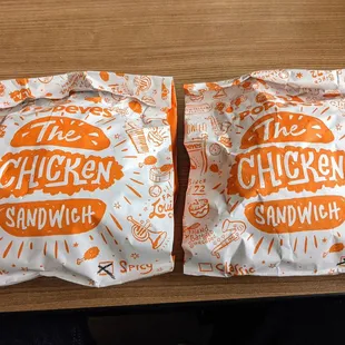 two bags of chicken sandwiches