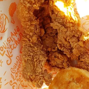 3 Piece Chicken Tenders and Biscuit.