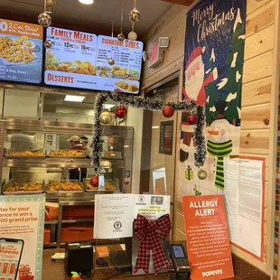 a view of a restaurant counter