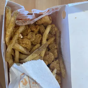 Cold Popcorn shrimp and cold fries