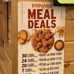 a menu for popeyes meal deals
