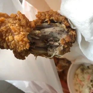 a close up of a fried chicken