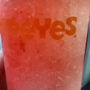 Frozen Strawberry Lemonade, oh so tart, but seriously sweet. Needs vodka....LOL.