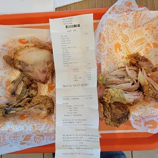 Raw undercooked chicken with proof of purchase