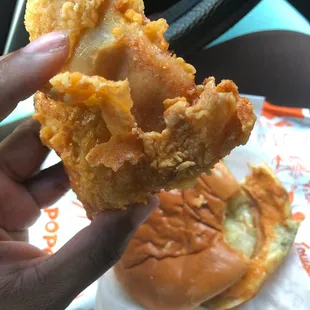 The inside of the chicken sandwich