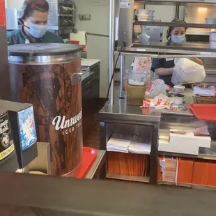 a view of a restaurant kitchen