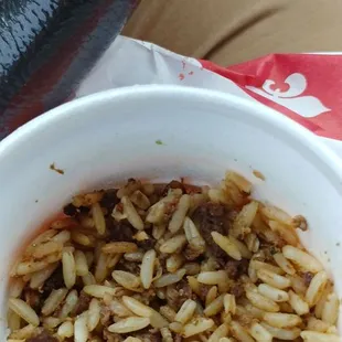 side of rice with meal Popeyes not much in Bowl I guess there was a shortage I was not told about