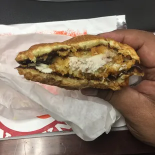 Chicken on one side of sandwich