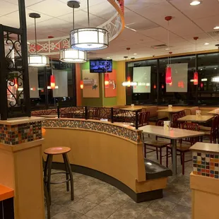 a view of the inside of a fast food restaurant