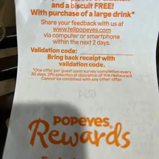 a receipt for popeyes