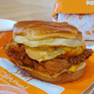 Spicy Chicken Sandwich with Mac n Cheese inside. Awesome.