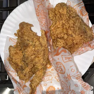 fried chicken on a paper plate