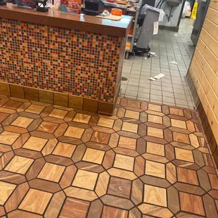 a tile floor in a restaurant