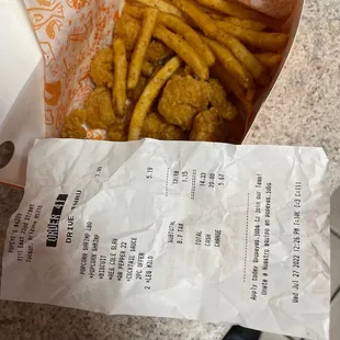 I ordered a shrimp with coleslaw and two chicken drumsticks.