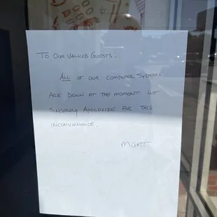 a sign in the window