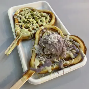 matcha pistachio and taro coconut waffles