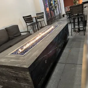 Outdoor seating with fireplaces