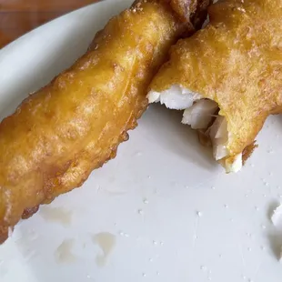 Fish and chips. 3 pieces cod with fried. He already started eating before a photo!