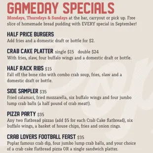 Game Day Specials Page 1