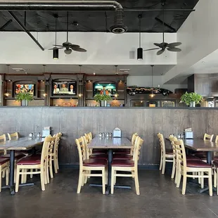 Seating with bar behind that