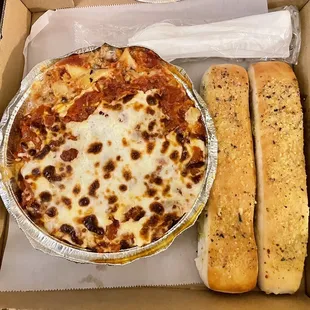 Lasagne and breadsticks - also comes with a side salad