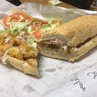 Footlong shrimp Po-Boy, fully dressed
