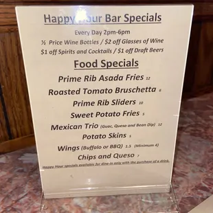 Happy hour menu!