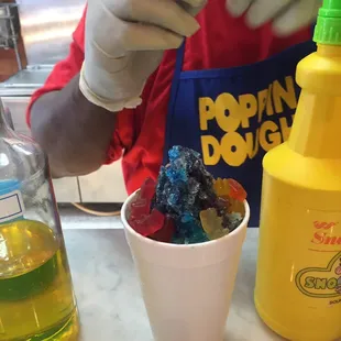 Tiger Blood &amp; Polar Punch topped with POPALICIOUS Gummy Bears.