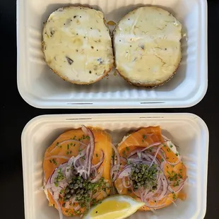 Truffle honey (top), Lox (bottom)