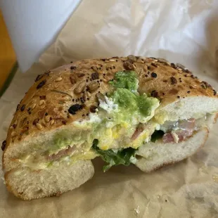 OG bagel sandwich on an everything bagel