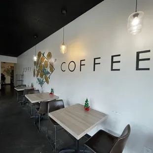 tables and chairs in a coffee shop