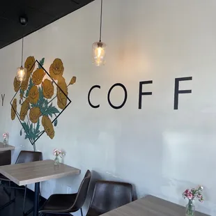 tables and chairs in a coffee shop