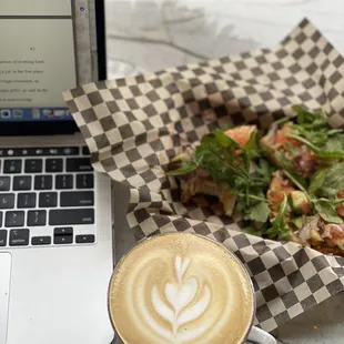 Work (lol), medium vanilla latte, and Berkeley Bagel