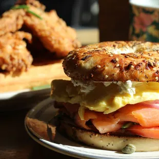 Lox Bagel Sandwich, add scrambled egg