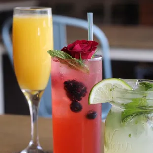Drinks: Mimosa, Rose Mojito, Mint Limeade