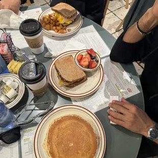Half stack of buttermilk Pancakes &amp; egg sandwiches