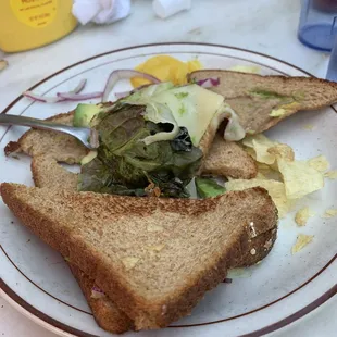 Terrible "veggie sandwich". Brown avocado, 1 cucumber on the whole sandwich and cold bread. Poor quality.