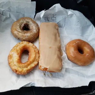 Blueberry Cake, Old Fashioned, Caramel Long John, Yeast donut