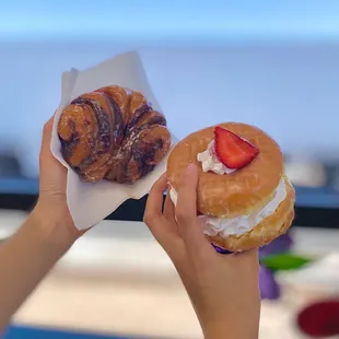 chocolate devils food butterfly, Strawberry Whipped glaze donut (06/2023)