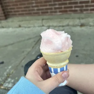 Pink lemonade ice cream in a cake cup